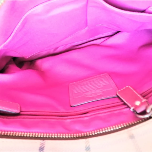 Coach Heritage Fuchsia Stripe Multi Plaid Tattersall Tote. - Picture 7 of 14